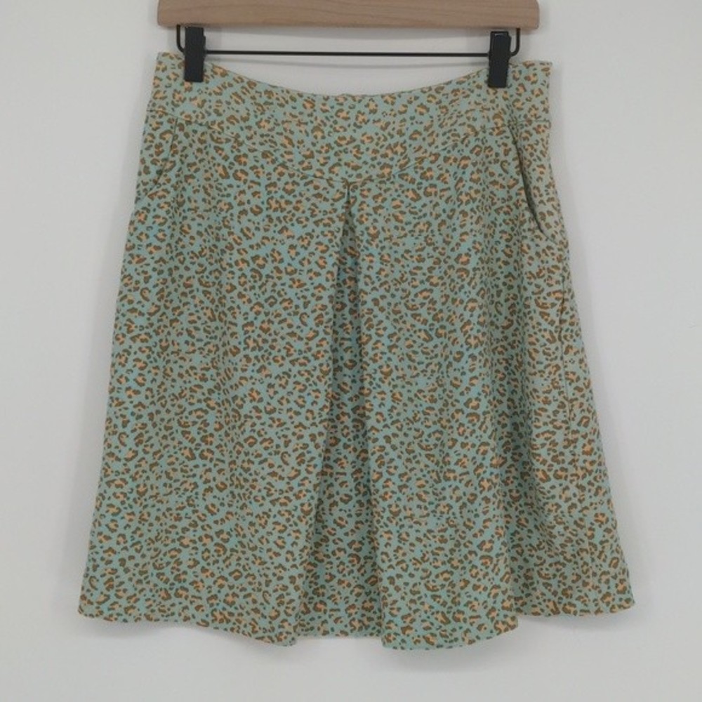 J. McLaughlin Silk Wool‎ Skirt Blue Cheetah Print Size 8